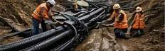 Workers laying underground cables